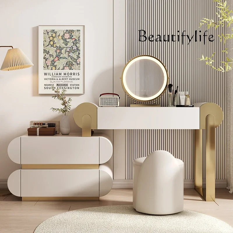 

BJ Women Modern Vanity Table Luxury Bedroom Makeup Mirror Chair Drawers Dressing Table Wood Girl Penteadeira Postmodern Furnitur