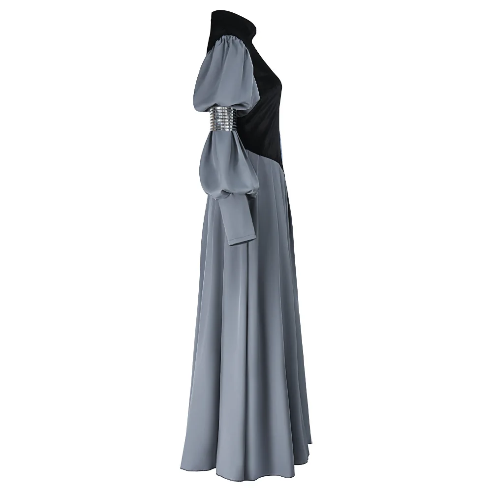 Halloween Carnival Women Padme Cosplay Gray Medieval Lantern-sleeved Dress Costume - view 5
