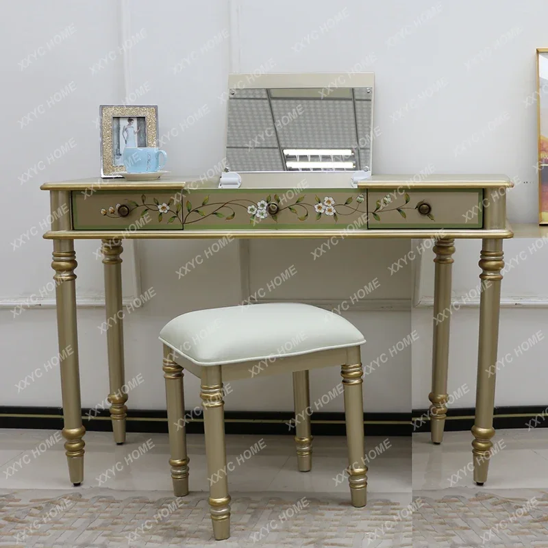 Dresser Painted Retro Computer Desk Writing Desk Mirror Villa Storage Bedside Table