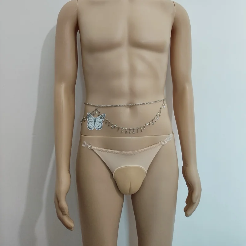 

Sexy Men's Camel Toe Pantie Adjustable Transparent Silicone Elastic Straps T-back Hiding Gaff Thong TG Briefs CD Panty