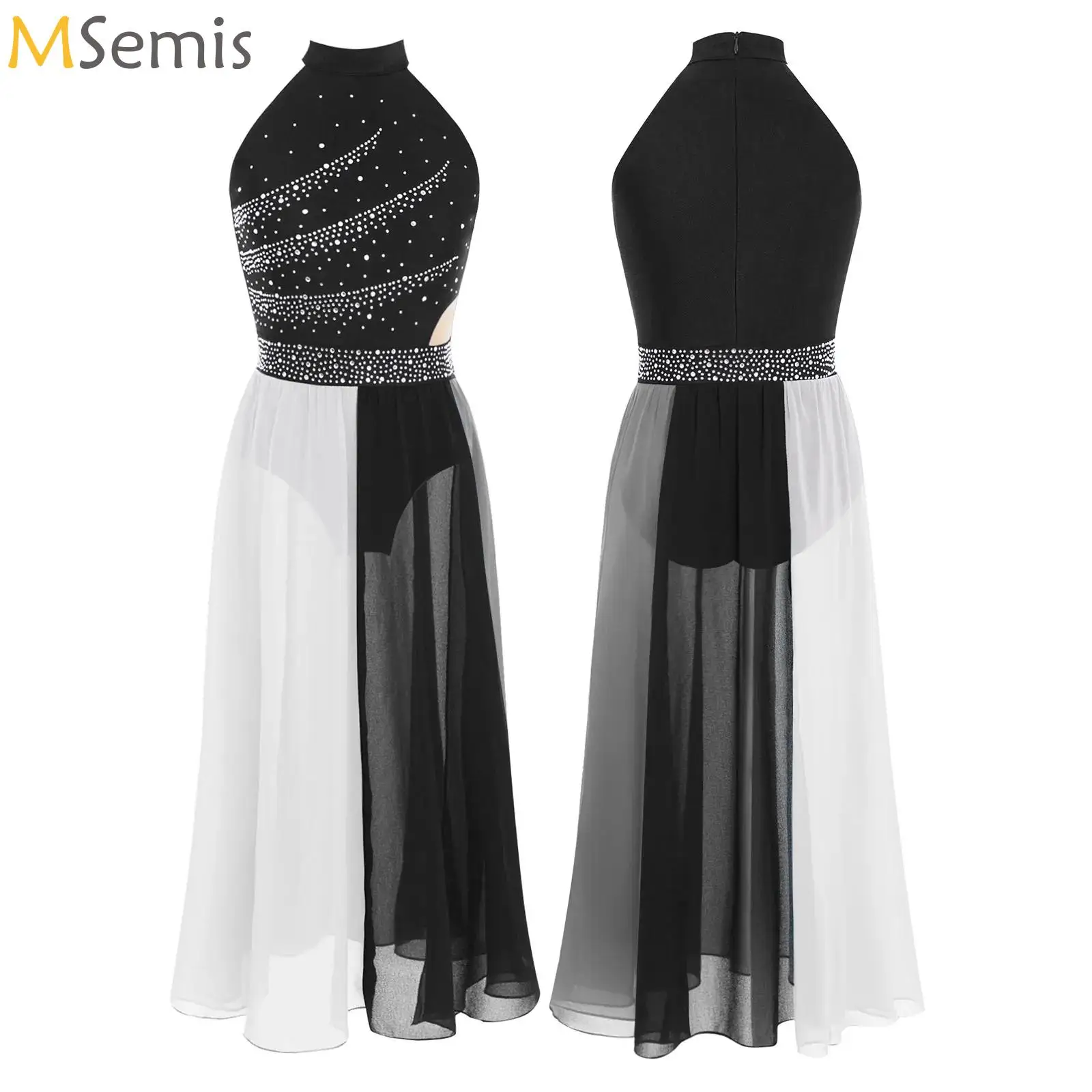 Kids Girls Modern Dance Dress Chiffon Split Ballet Gymnastics Leotard Figure Ice Skating Dancewear Lyrical Performance Dresses