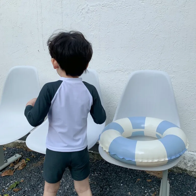 Conjunto de traje de baño de manga larga para niños, bañador de secado rápido con tiburón de dibujos animados, traje de surf