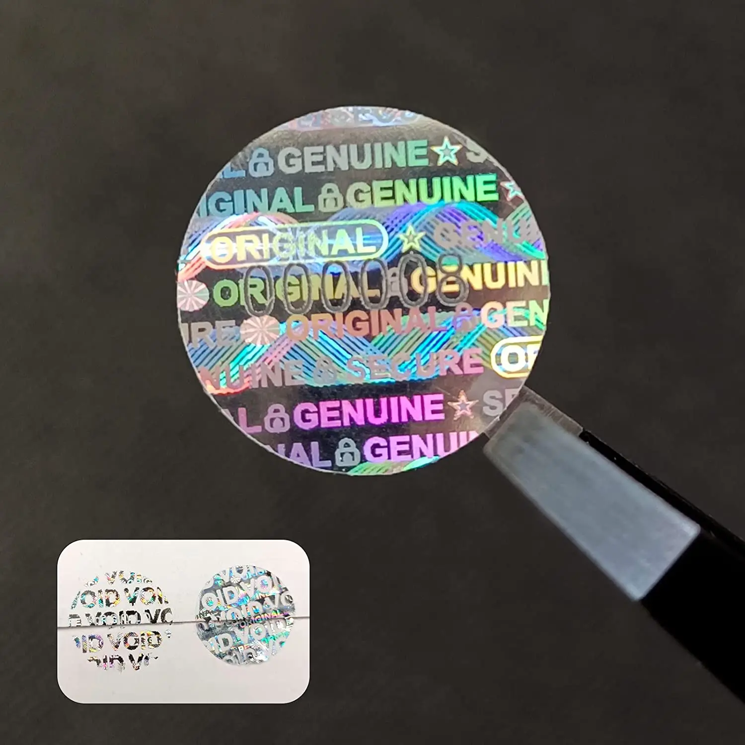 Pegatinas circulares de holograma a prueba de manipulaciones, sello de garantía personalizado, etiqueta de seguridad genuina con número de serie