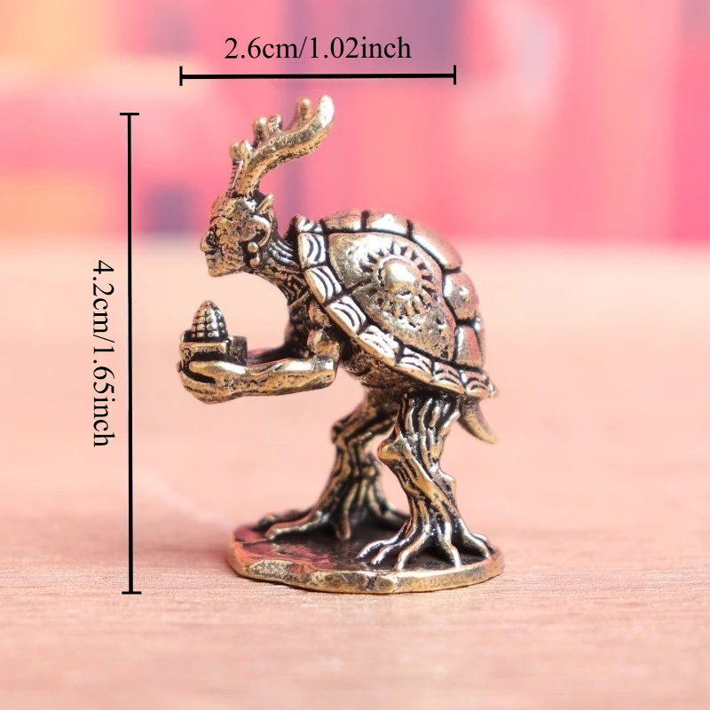 Brass Fantasy Creature Figurine Vintage Metal Turtle Tree Hybrid Statue Desktop Ornament Mini Collectible Craft Gift