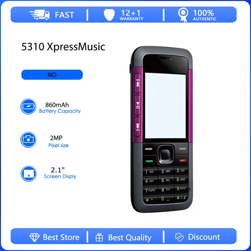 Teléfono Móvil Original Reacondicionado 5310 XpressMusic Desbloqueado GSM 900/1800 con Teclado Ruso, Árabe y Hebreo, Hecho en Finlandia