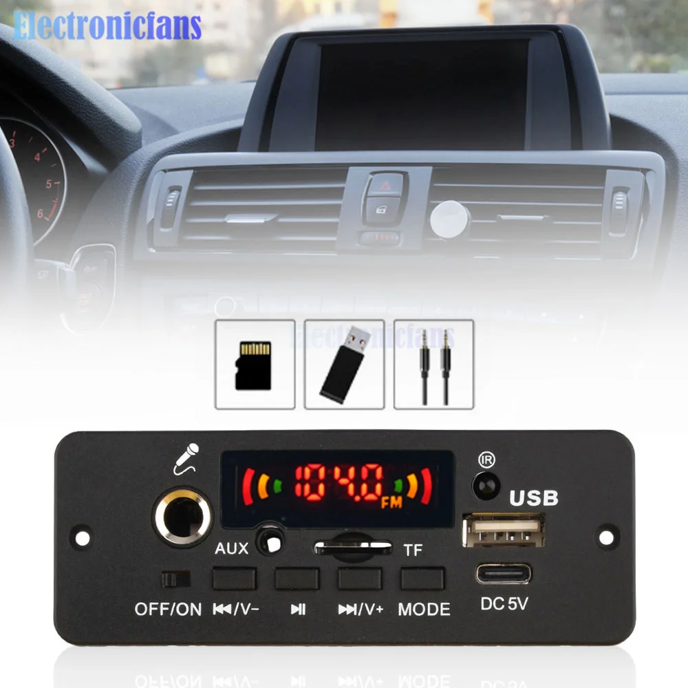 DC5V Power Supply Amplifier Board Bluetooth 5.0 MP3 Decoder Board 2*5W With Connecting Microphone Support Radio FM