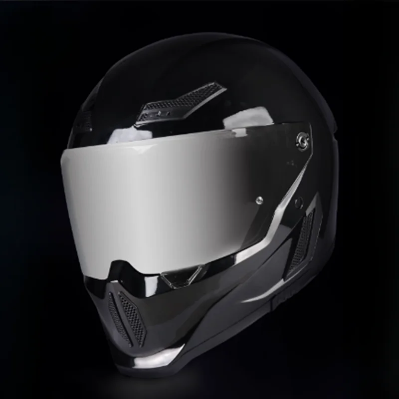 

Glossy Black Motorcycle Helmet Men's Black Knight Cruise Summer Retro Full Helmet Women's Motorbike Suitable For All Seasons