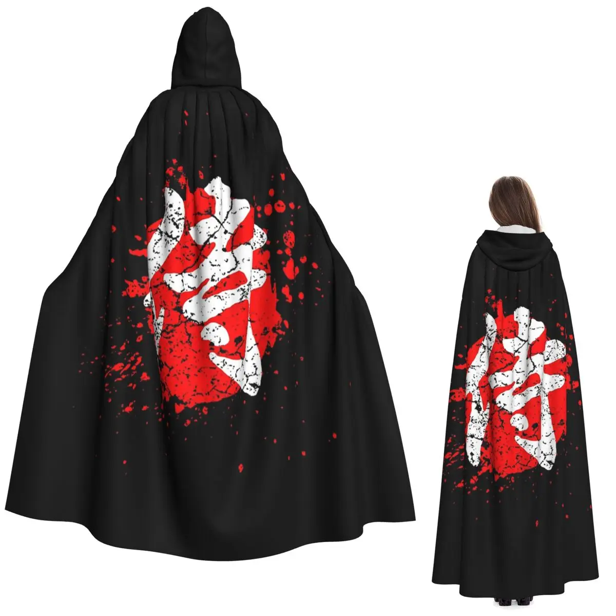 Japanese Bushido Samurai Characters Long Hooded Cloak Witch Medieval Costume Cosplay Cape HalloweenCoat Adult Unisex