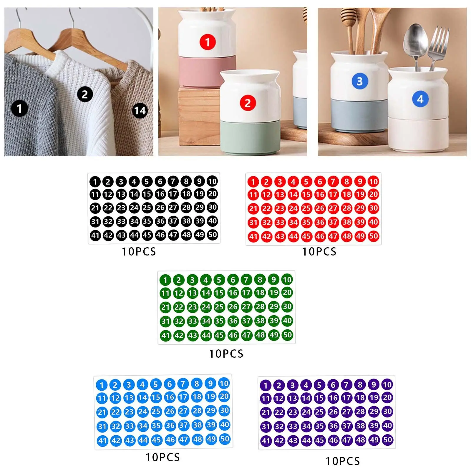 Number Inventory Stickers Labels Round Wear Resistance 10 Sheets 1 to 50 Consecutive Decals for Greeting Card Food Containers
