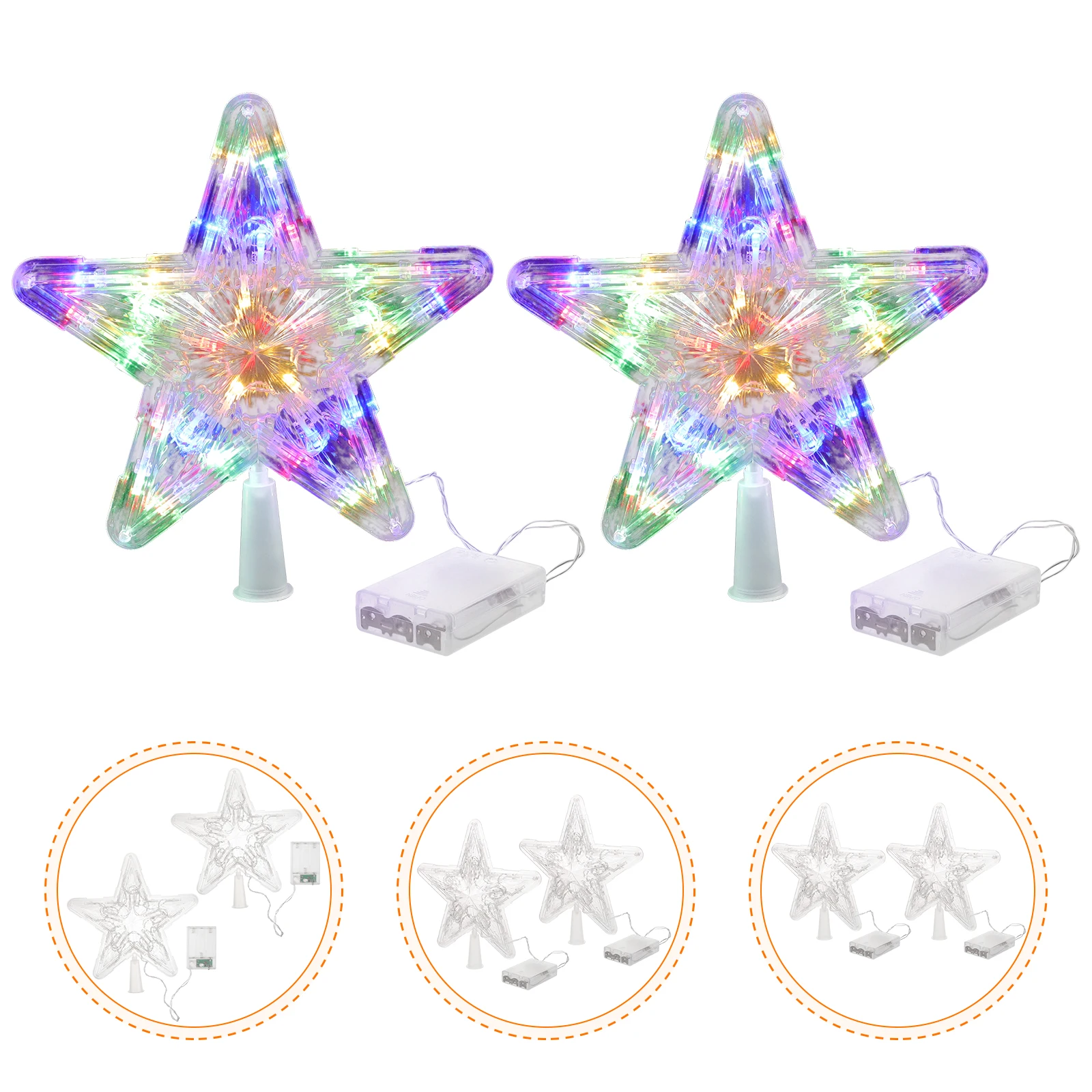 2 Pcs Christmas Tree Lighted LED Star Decoration Small Topper Simple Toppers Pentagram Banquet