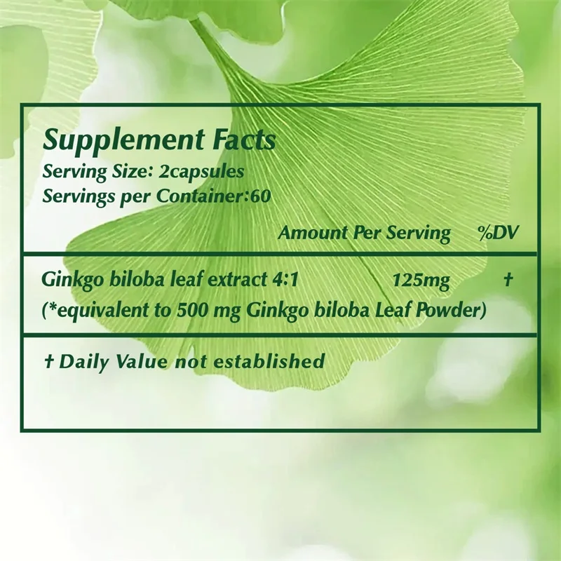 Ginkgo Biloba - Improves Brain, Memory, Focus, Improves Circulation, Enhance Energy, Non-GMO