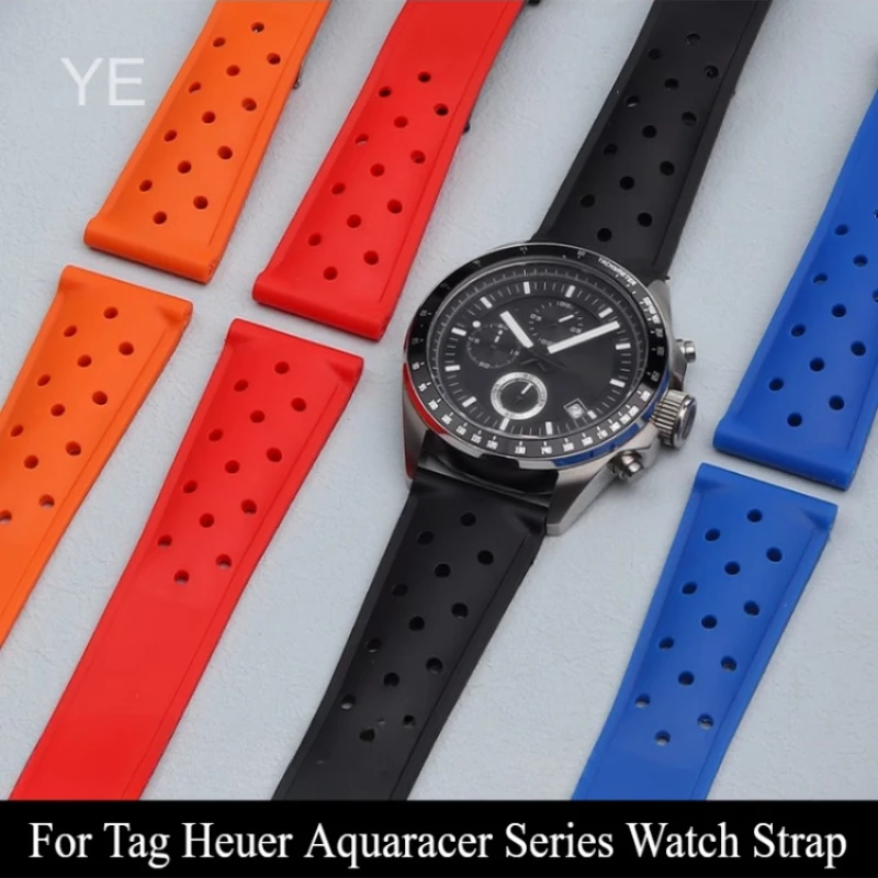 22mm Soft Watch Accessories for Tag Heuer Aquaracer Series  Breathable Sweatproof Effective Antibacterial Silicone Watch Strap