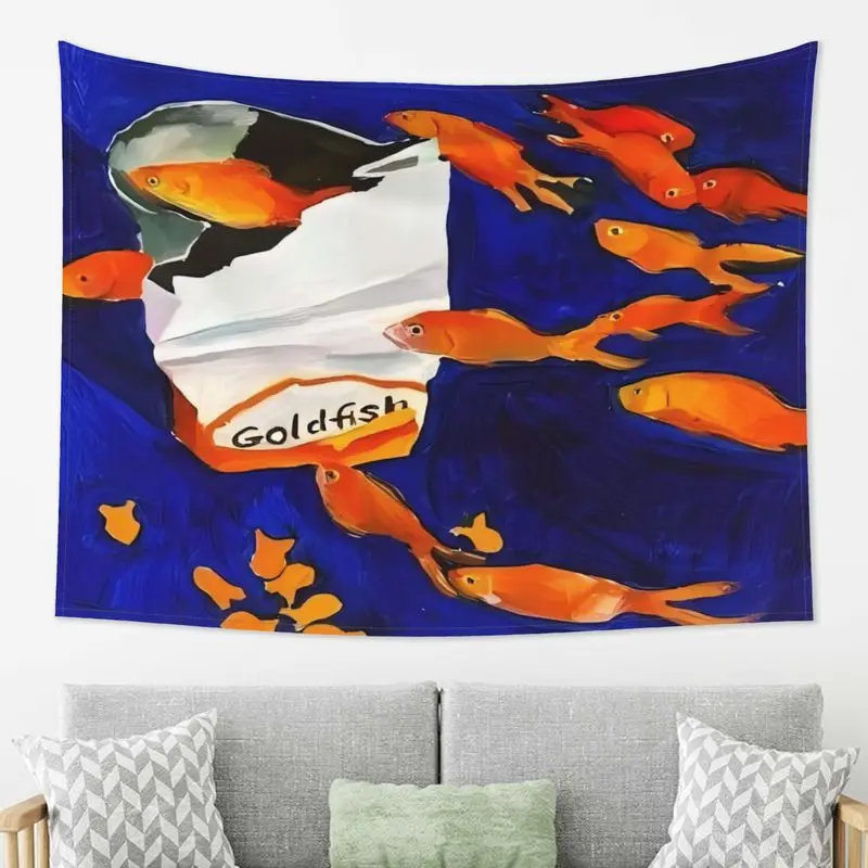 VIKAMA Goldfish Bag Tapestry Abstract Oil Painting Wall Hanging Funny Art Aesthetic Bedroom Living Room Decor