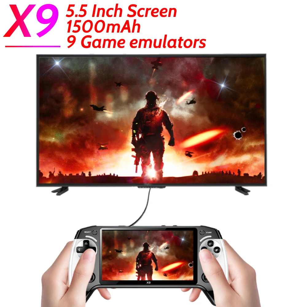 وحدة تحكم ألعاب محمولة X9 مدمجة 9 محاكيات ألعاب كلاسيكية شاشة 5.5 بوصة 1500 مللي أمبير في الساعة 360 ° مشغل ألعاب فيديو ريترو غير قابل للانزلاق #2
