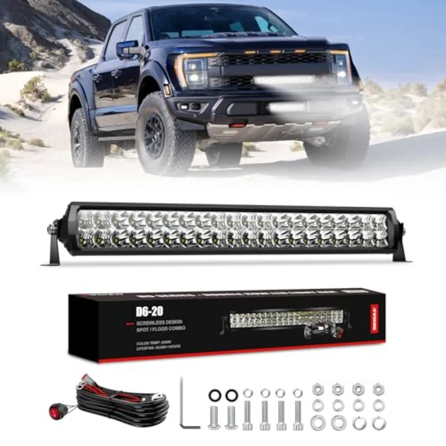 

LED Light Bar 20 inch Dual Row Light Bar with DT Connector Wiring Harness Kit 120W Flood and Spot Combo Beam Work Light for Tru