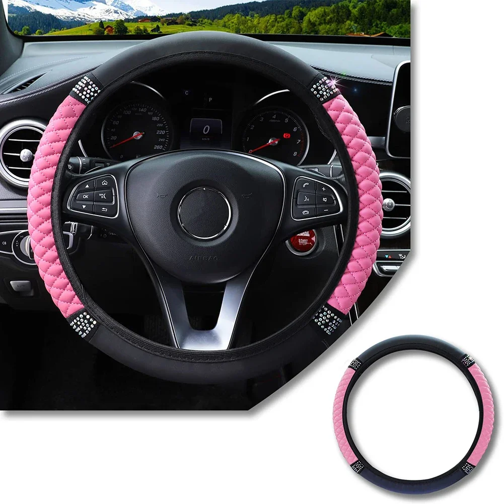 High Quality Auto Accessories Car Steering Wheel Cover Car Interior Decoration Parts PU Leather Pink Quick Release