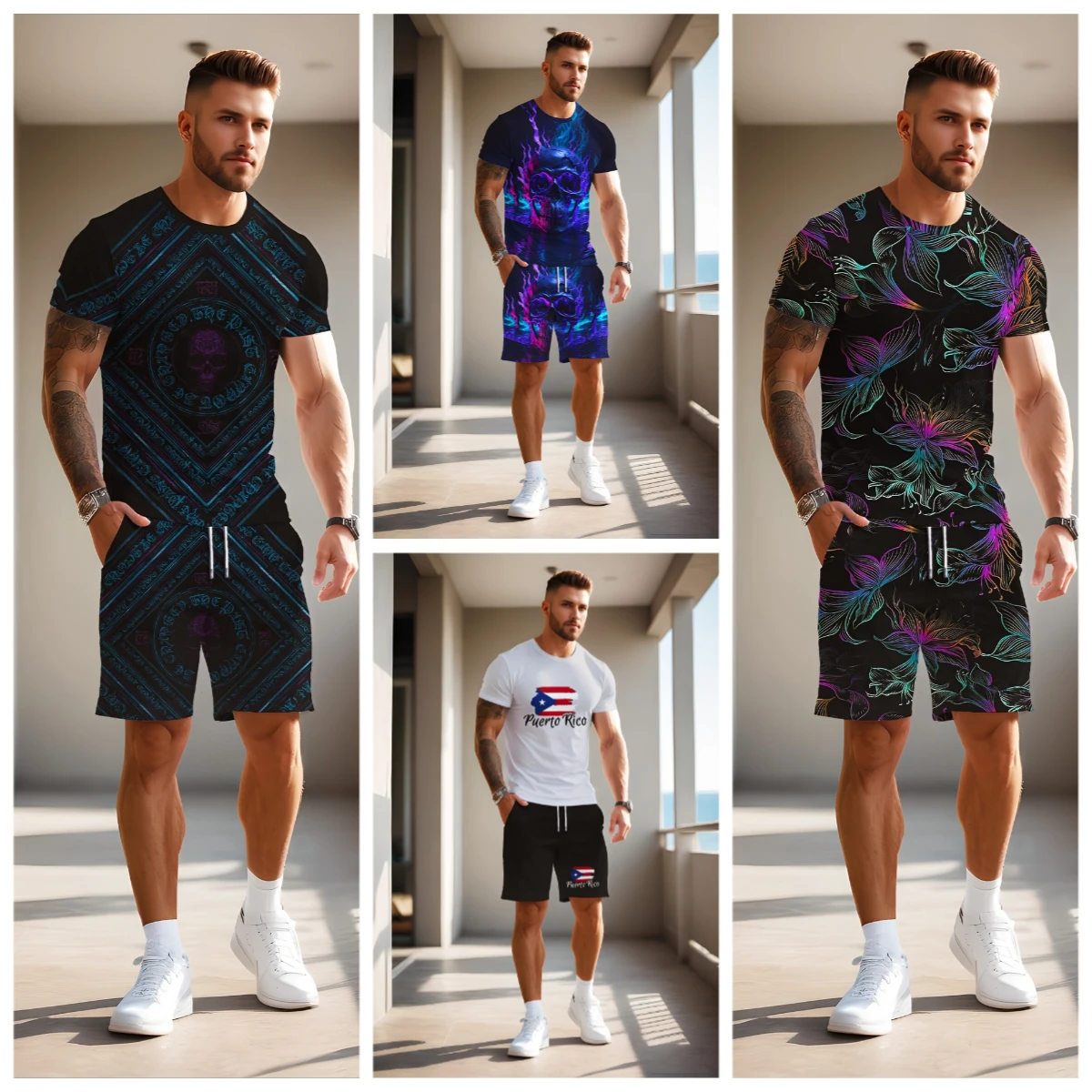

2025 Latest Hot T-shirt Set 3D Vacation Style Trendy Various Elements Fashionable Street Men's Set Summer Top Shorts Breathable