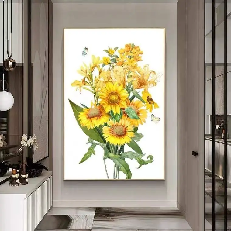 

Handmade cross stitch finished product, sunflower, small vertical version, entrance, living room, dining room, plant and flower