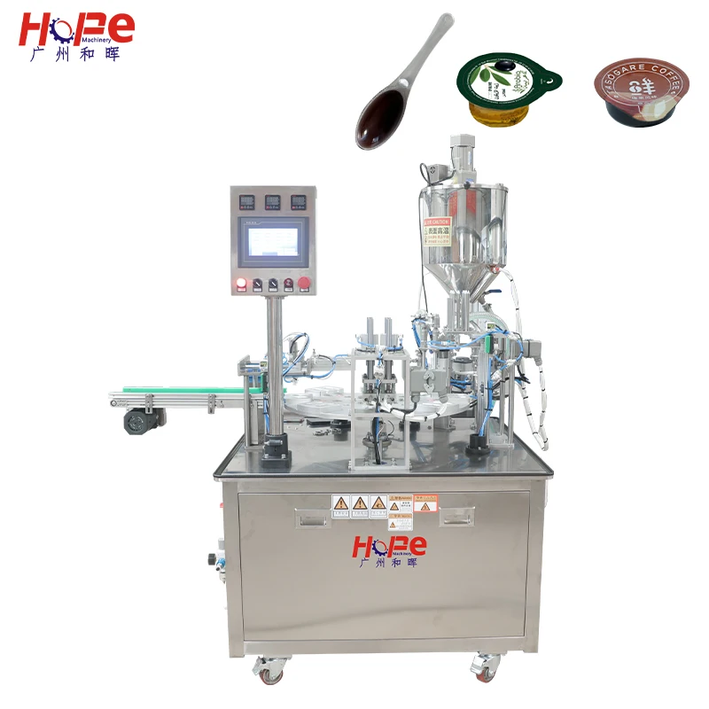 Automatic filling sealing machine Espresso Coffee ketchup yogurt cup Honey Spoon Packaging Machine