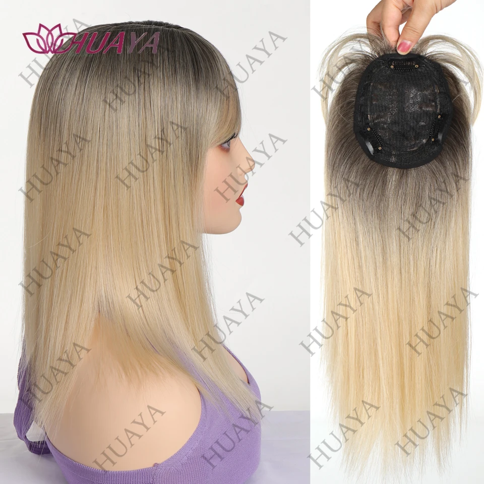 14Inch Hair Toppers for Women with Thinning Hair Heat-Resistant Synthetic Ladies Wiglets Toppers - Ombre Dark Root to Blonde