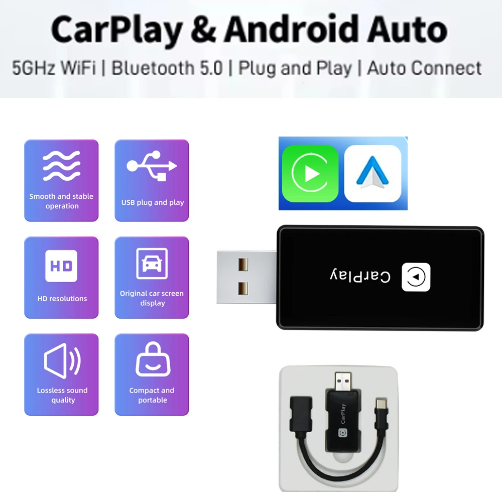 

2024 2 в 1 беспроводной Carplay Android автомобильный беспроводной адаптер стандартная умная коробка подключи и работай Wifi быстрое подключение универсальные автомобильные аксессуары