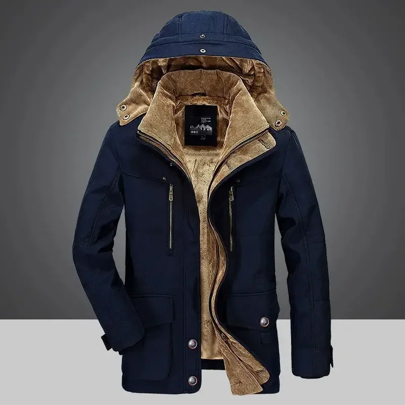 Parka com capuz de comprimento médio masculino, casacos com zíper, corta-vento quente, jaqueta masculina, engrossar, menos 40 graus, novo, inverno