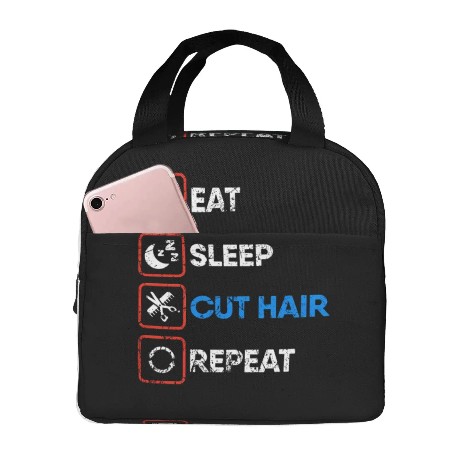 Eat Sleep Cut Hair Repeat Pattern Portable Lunch Boxes Waterproof Thermal Cooler Food Insulated Lunch Bag Kids School Children