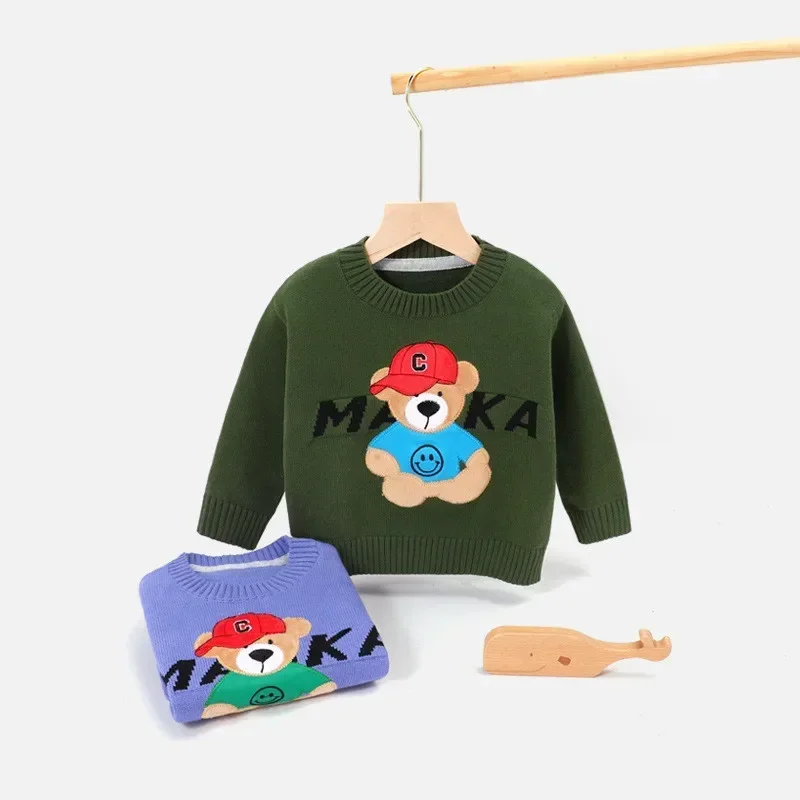 2024 Toddler Baby Boys Sweaters Kids Clothing Jumper 7 Year Old Boy Knitwear Cartoon Pullover Top Soft Knitted Autumn Winter