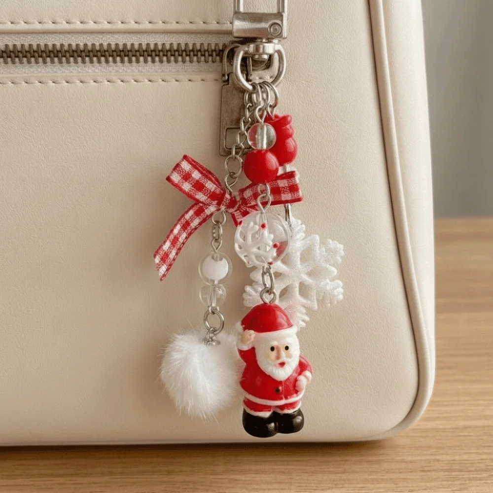 Niedlicher Acryl-Weihnachts-Schlüsselanhänger, Weihnachtsbaum-Perlen-Schlüsselanhänger, Weihnachtsmann-Dekoration, Schneeflocken-Weihnachtsanhänger, Geschenke – Detail 4