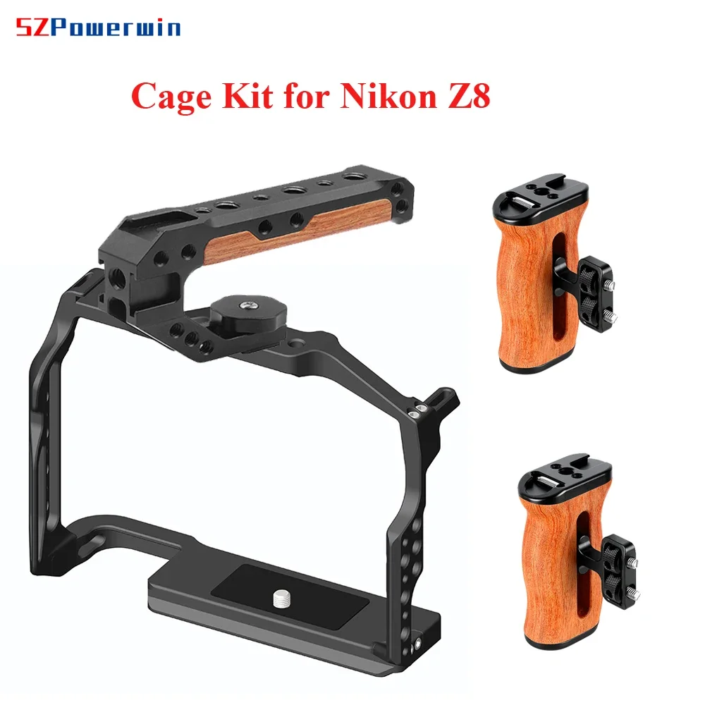 Powerwin for Nikon Z8 Camera Cage Kit Stabilizer Rig Protective Extension Frame Gimbal Arri Locating Screw Wooden Handle