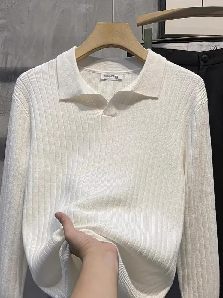 

Casual Men's Long Sve Sweater f Open Collar Winter Faion Vertical Stripe Texture Warm Pull over Knittedwear