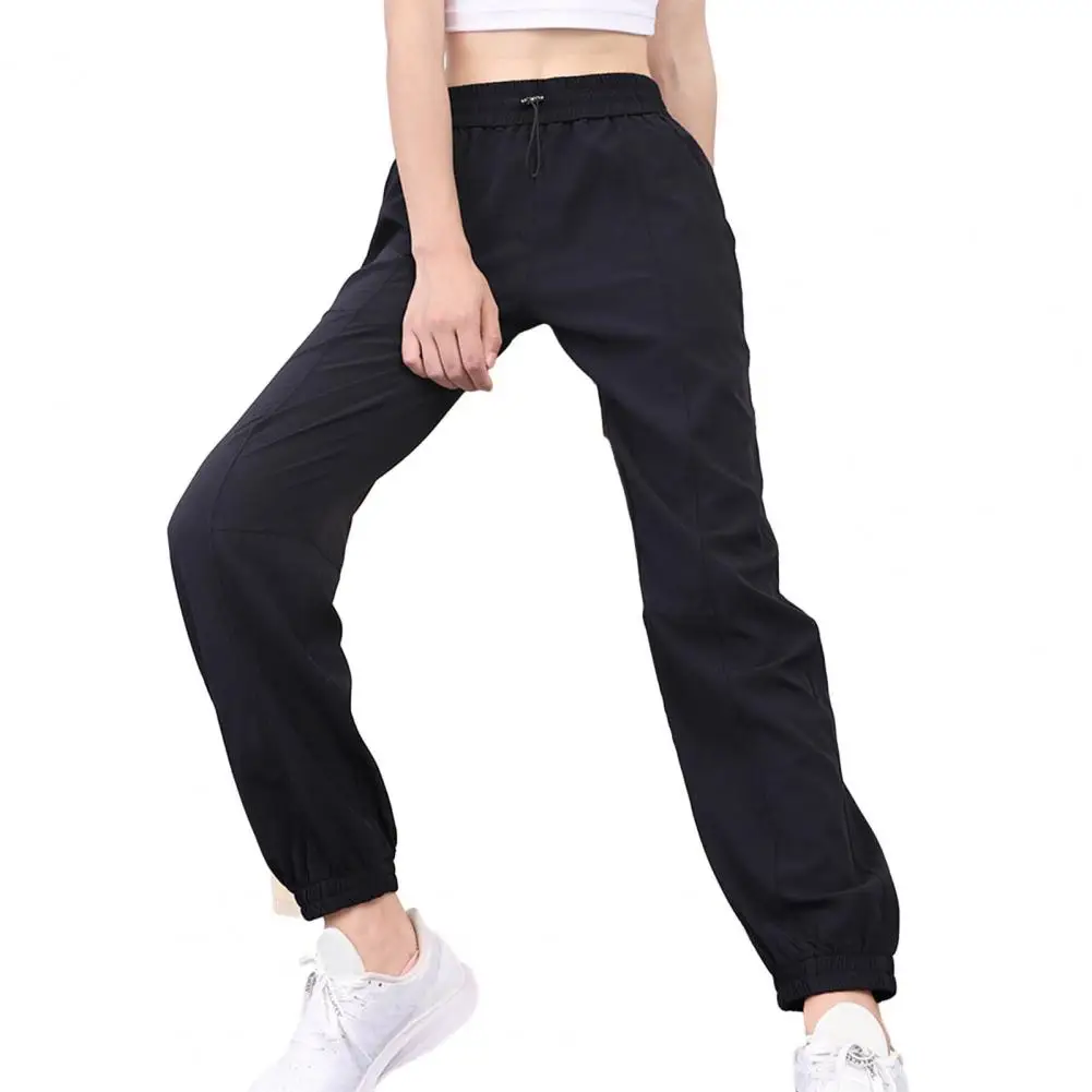 Women Pants Drawstring Elastic Waist Ankle-banded Soft Breathable Thin Quick Dry Pockets Patchwork Trousers Sweatpants