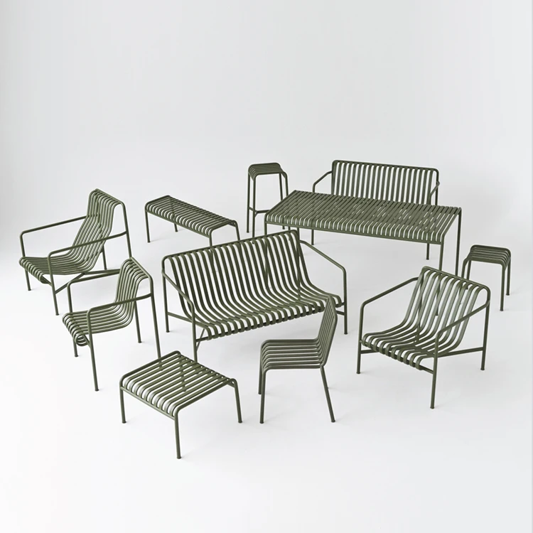 Outdoor Metal Patio Furniture Powder Coated Garden Chair Bench Table Modern Balcony Cafe Resort Furniture Collection