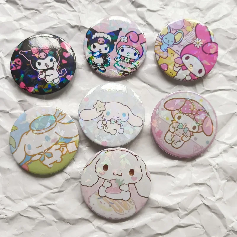 Sanrio  Mymelody Cinnamoroll Cartoon Metal Badge Tinplate Material My Melody Cute Girls Kawaii Brooch Kids Toys Birthday Gifts