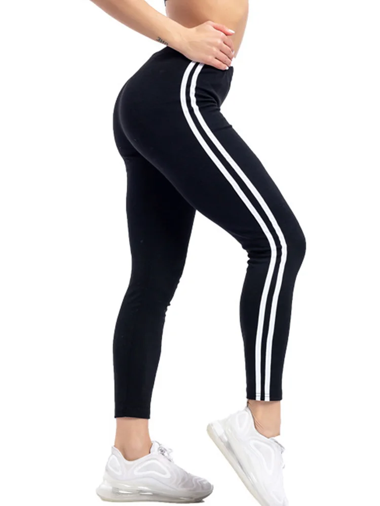 CHSDCSI Striped Printed Leggings Sportwear Push Up Leggins Women Fitness Yoga Pants Gray Black Gym Tights Elastic Ankle Length