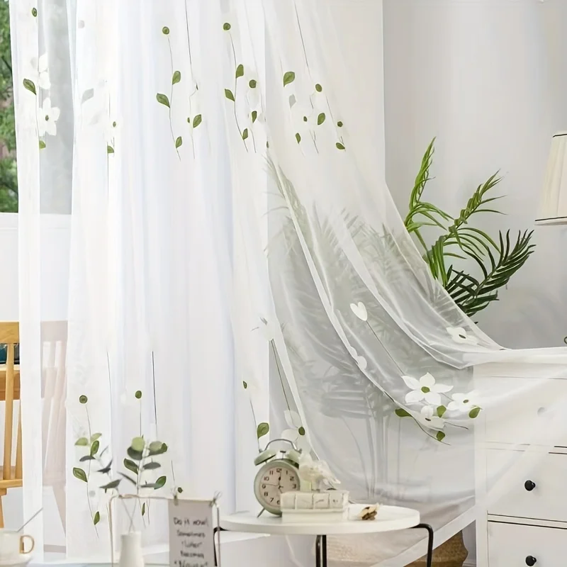 Pastoral Exquisite Embroidered Gauze Curtain 1PC Magnolia Embroidery New Chinese Curtain Living Room Bedroom