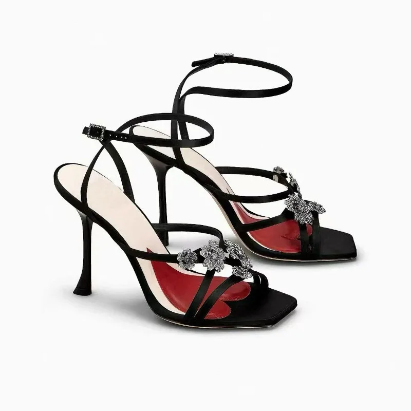 Luxury Designer Women Shoes French Style Romantic High Heeled Sandals for Woman Exquisite Rhinestone Casual Shoe Sandalias Mujer