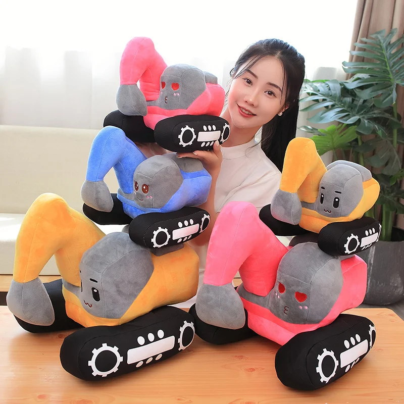 Simulation Tractor&Excavator Plush Toys Kawaii Car Dolls Stuffed Soft Vehicle Pillow Creative Christmas Birthday Gift for Kids