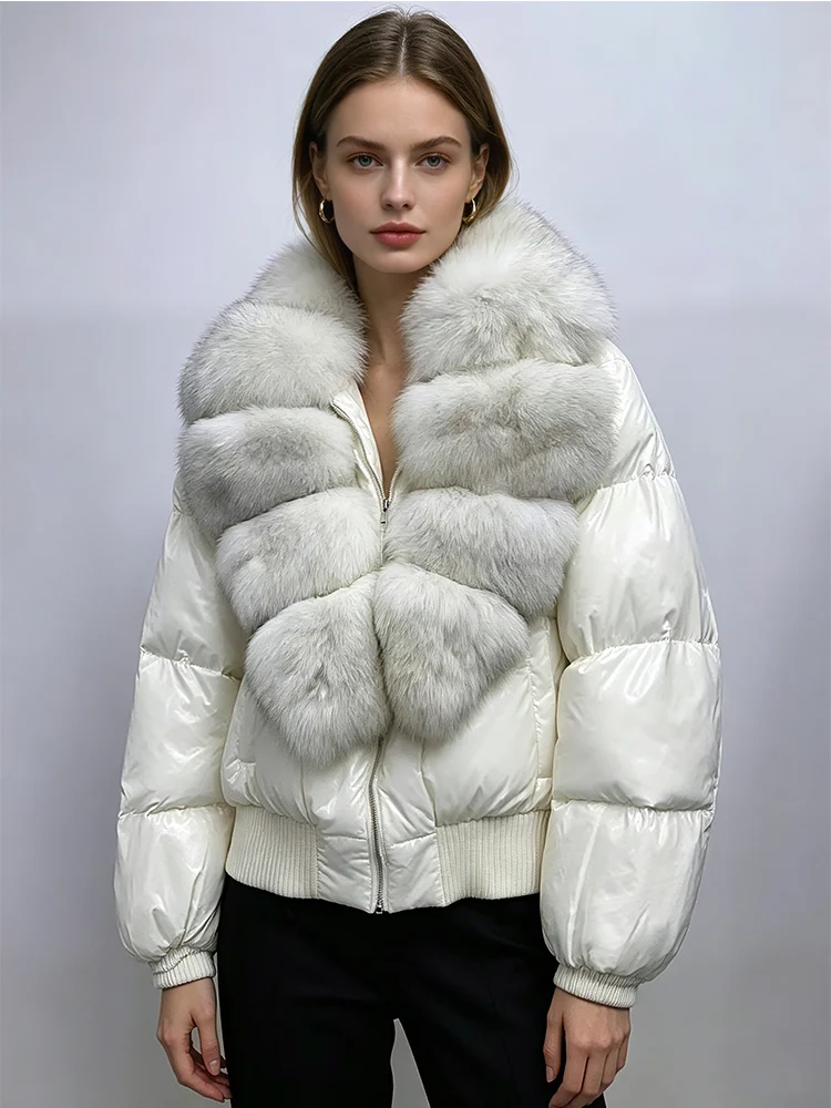 Winter Padding Parker Outwear Real Fox Fur Jacket Women's Clothing Down Jacket with Large Fur luxury fashion simple Warm coat