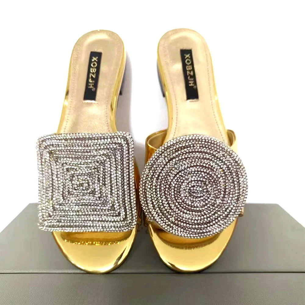 2024 New Designer Slippers Women Summer Crystal Circle And Square Open Toe Shoes