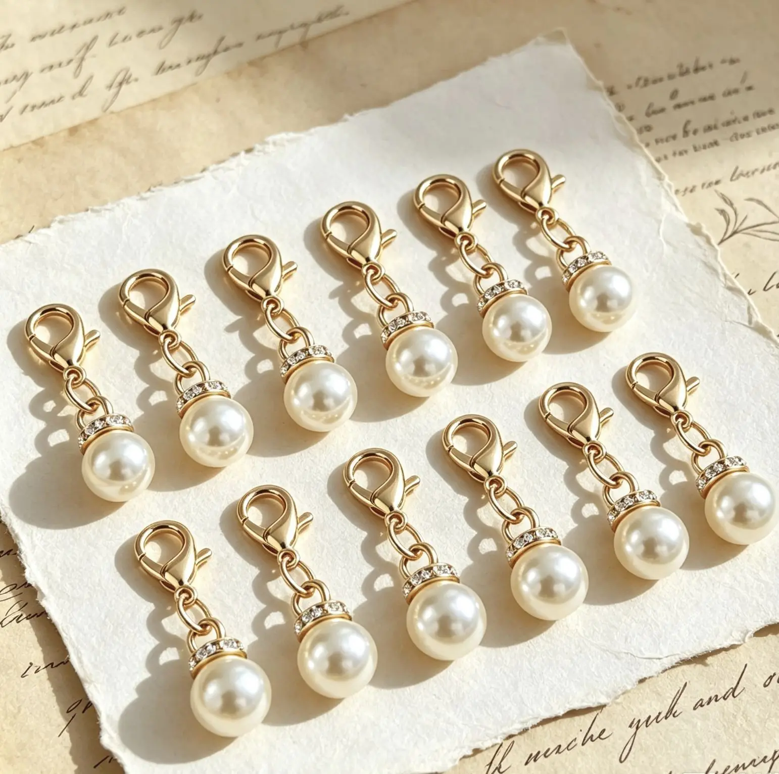 12PCSImitation Pearl Ornament Decorative Pendants, DIY Necklaces, Bag Accessory Matching Snap‑on Pendants