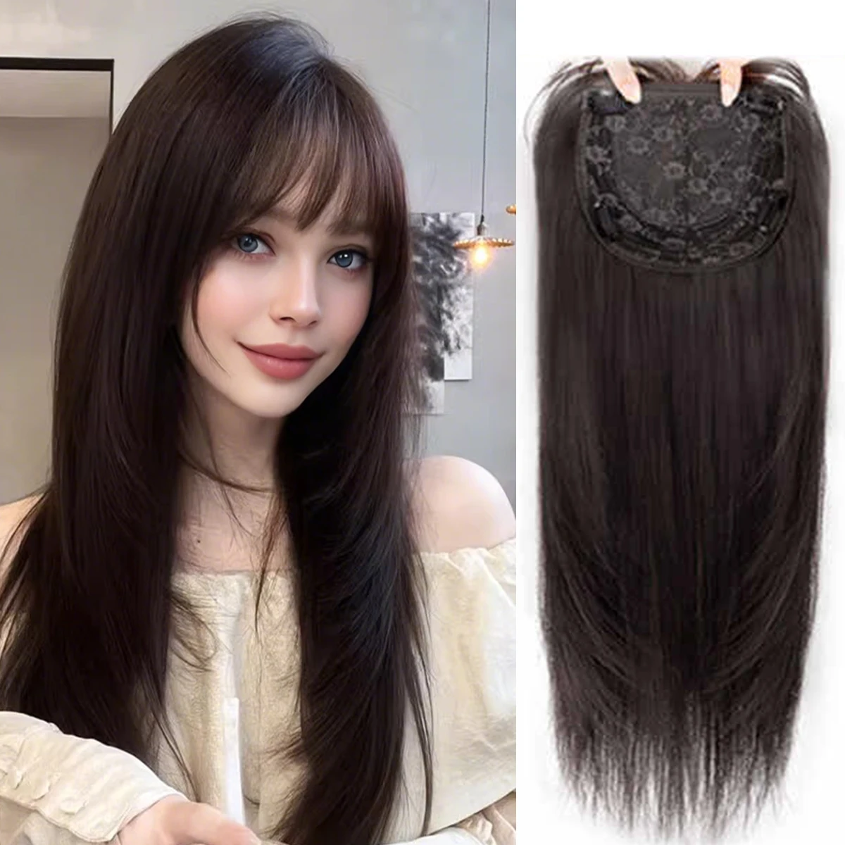 Wig Full Head Cover For Women Water Ripple Medium Long Style No Need To Wear Hair Net Natural And Invisible Wig Women's