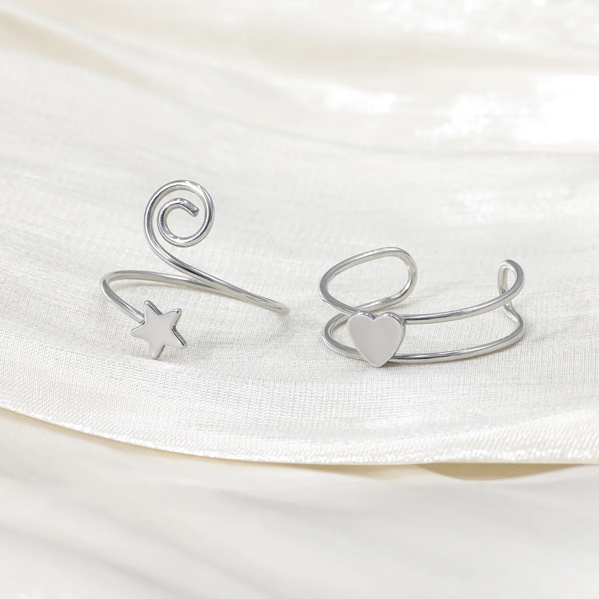 Adjustable Heart Star Toe Rings for Women Minimalist Stainless Steel Spiral Open Foot Ring Cuff Summer Beach Body Jewelry view 3