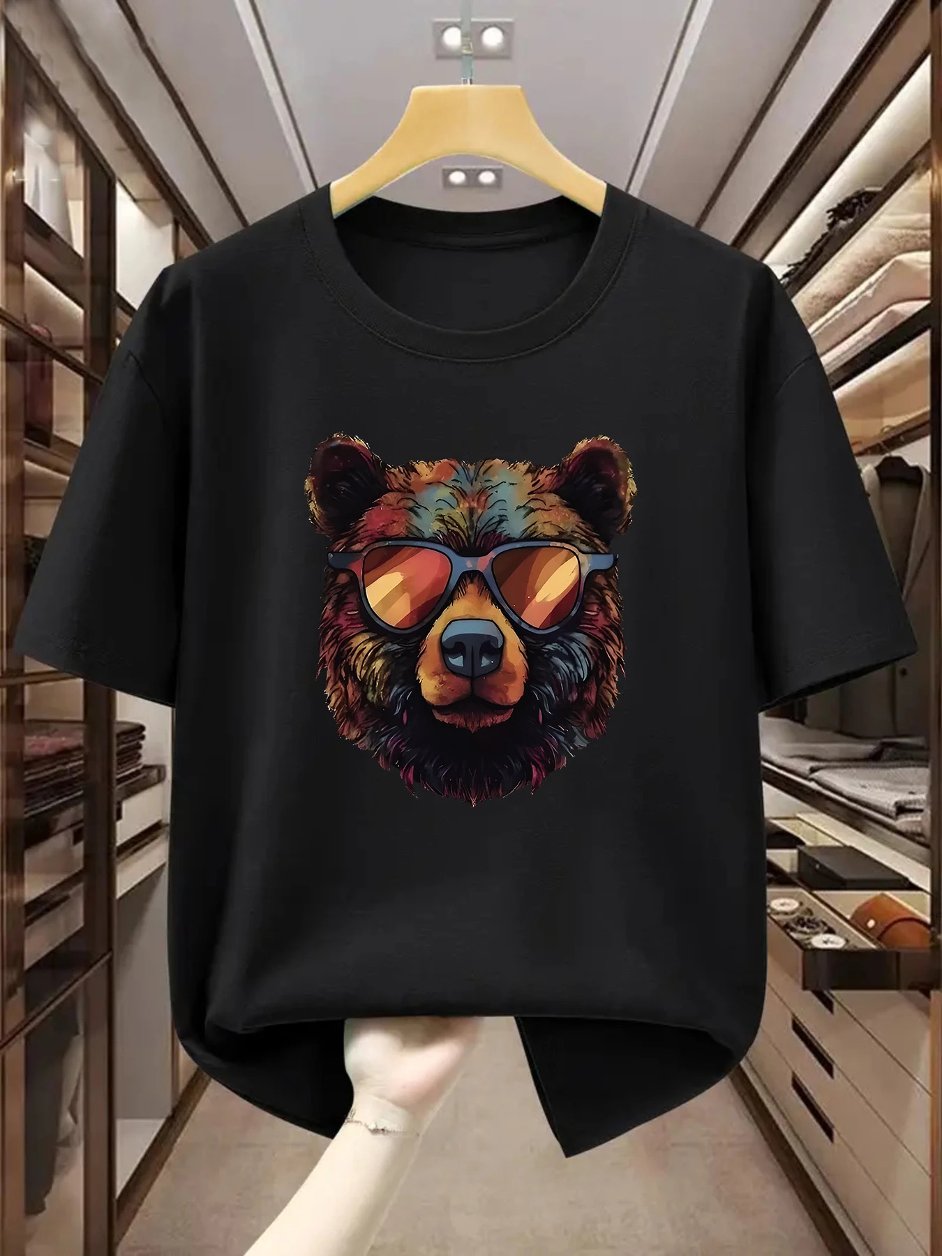 Men'S Bear Face & Fashion Glasses Design Papa Bear with Glasses T Shirt Cotton Tee Women Streetwear Oversized Summer Novelty Top