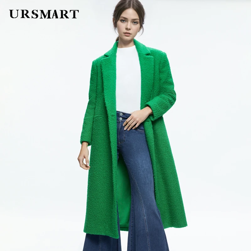 Elegant Green Cashmere Blend Wool Coat for Women – Knee-Length Loose Fit Customized High-Quality Warmth