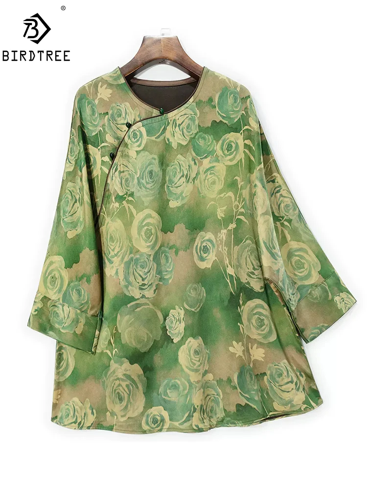 

BirdTree, 60MM Watered Gauze Silk Elegant TShirt, Women Batwing Sleeve Flower, Fashion Loose Tops 2024 Summer Fall Tee T467104QM