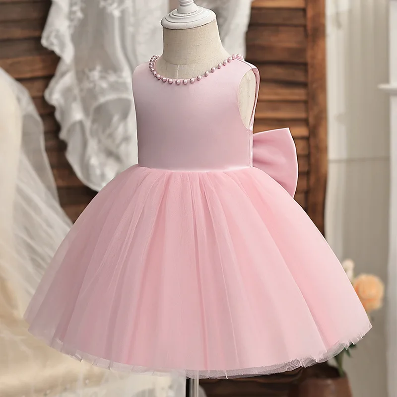 1 to 5 Years Kids Party Dresses Flower Girl Luxury Festive Birthday Pearls Evening Elegant Dress Baby Child Gala Wedding Costume