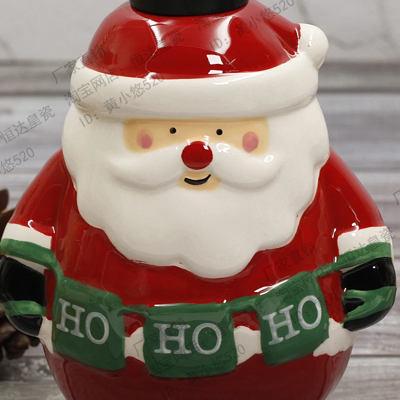 Christmas Home Decoration Creative 3D Hand Painted Santa Claus Ceramic Lotion Bottle