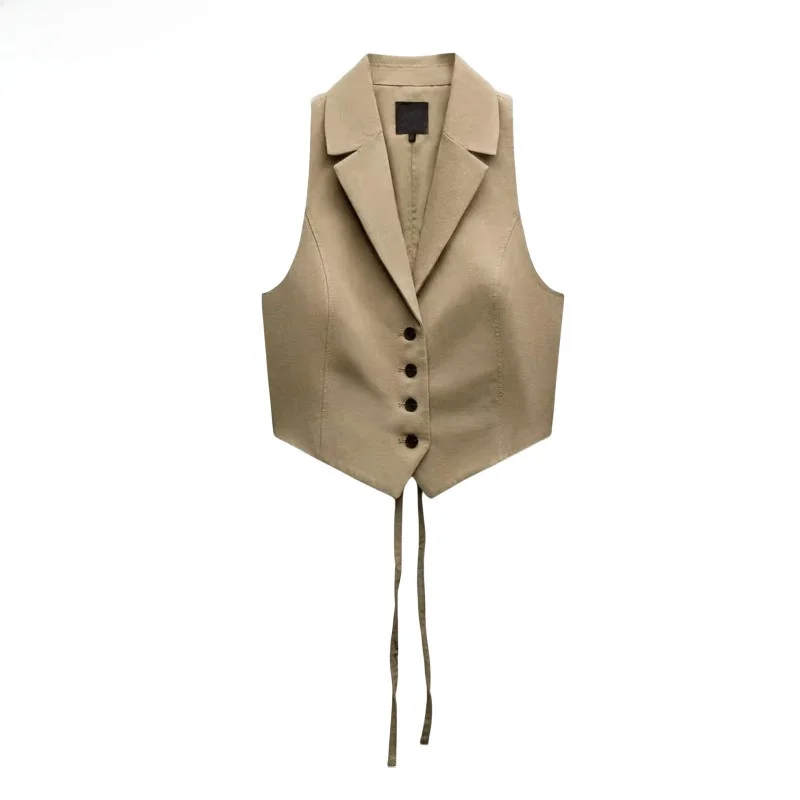 

Summer New Women's Ba Open Design Vest Midi f Skirt Commute Sle Regular Length Single Button Closure Pure Color