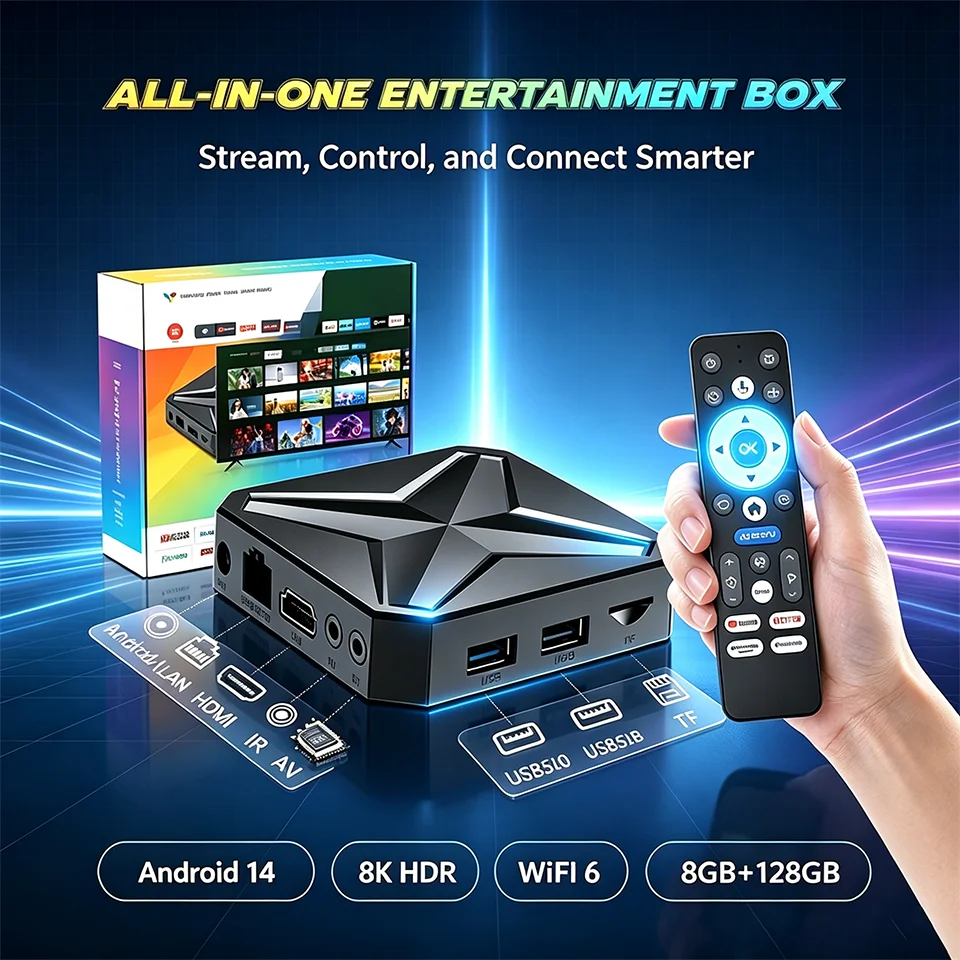 Q1 MINI+ RK3518 Android 14.0 8K WiFi6 BT54 Voice Remote Control 2GB 16GB Streaming Media Player Smart TV Box Home Set Top Box